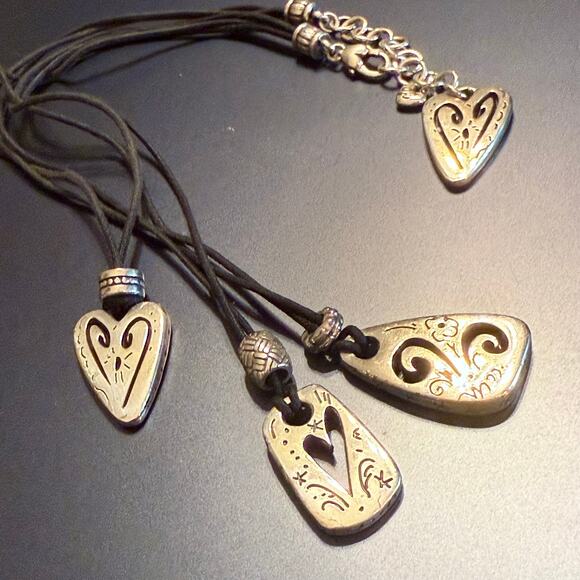 Brighton BRAZILIAN Hearts TRIPLE TRIO Black Corded Necklace - Picture 7 of 7
